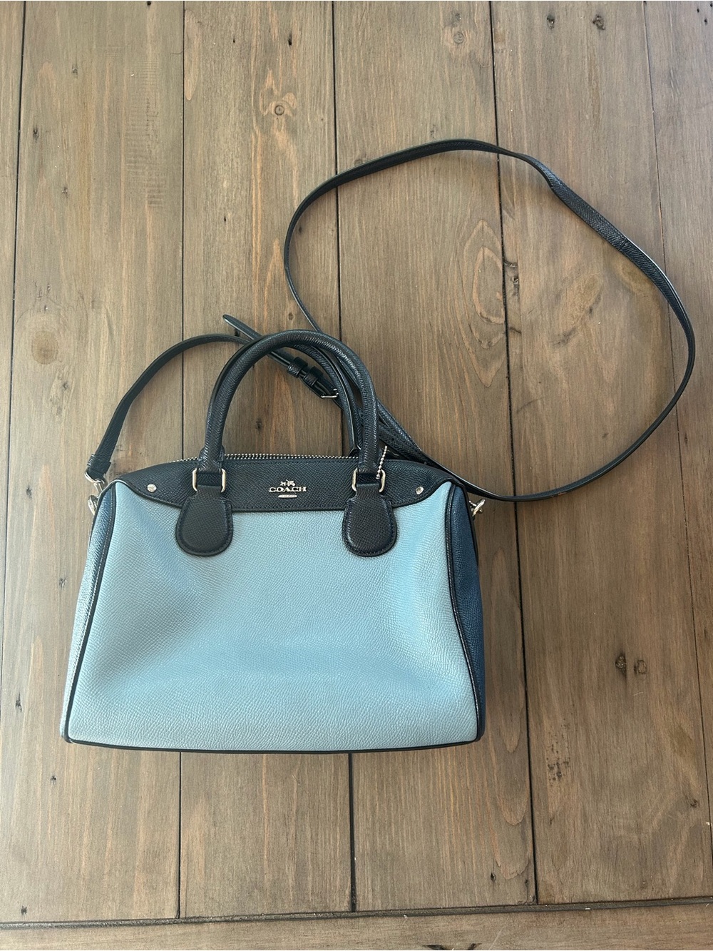 Coach Two-Tone Light Blue and Navy Leather Crossbody Bag
